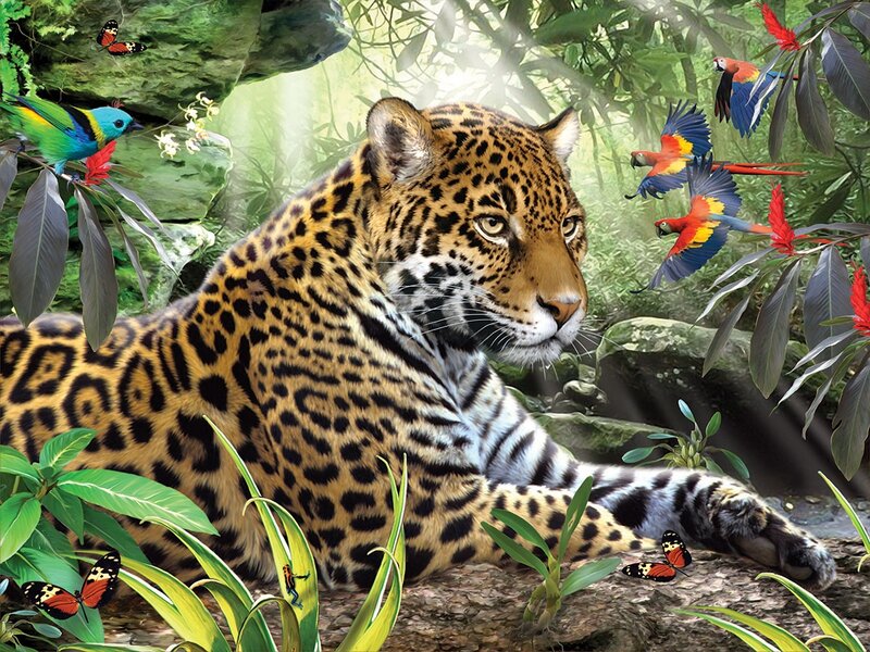 Jaguar in Jungle — Green, Serene