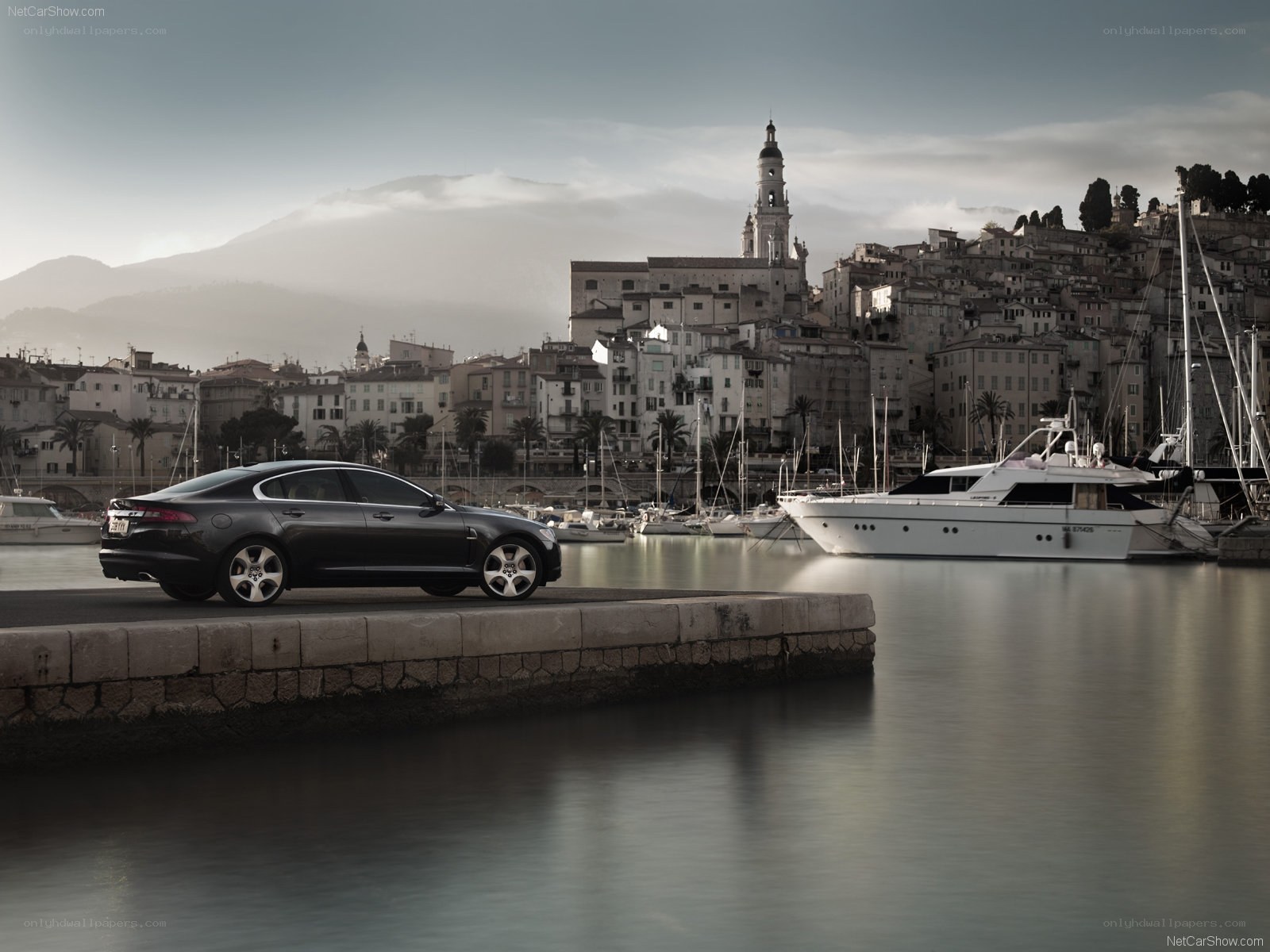 Jaguar XF by the harbor