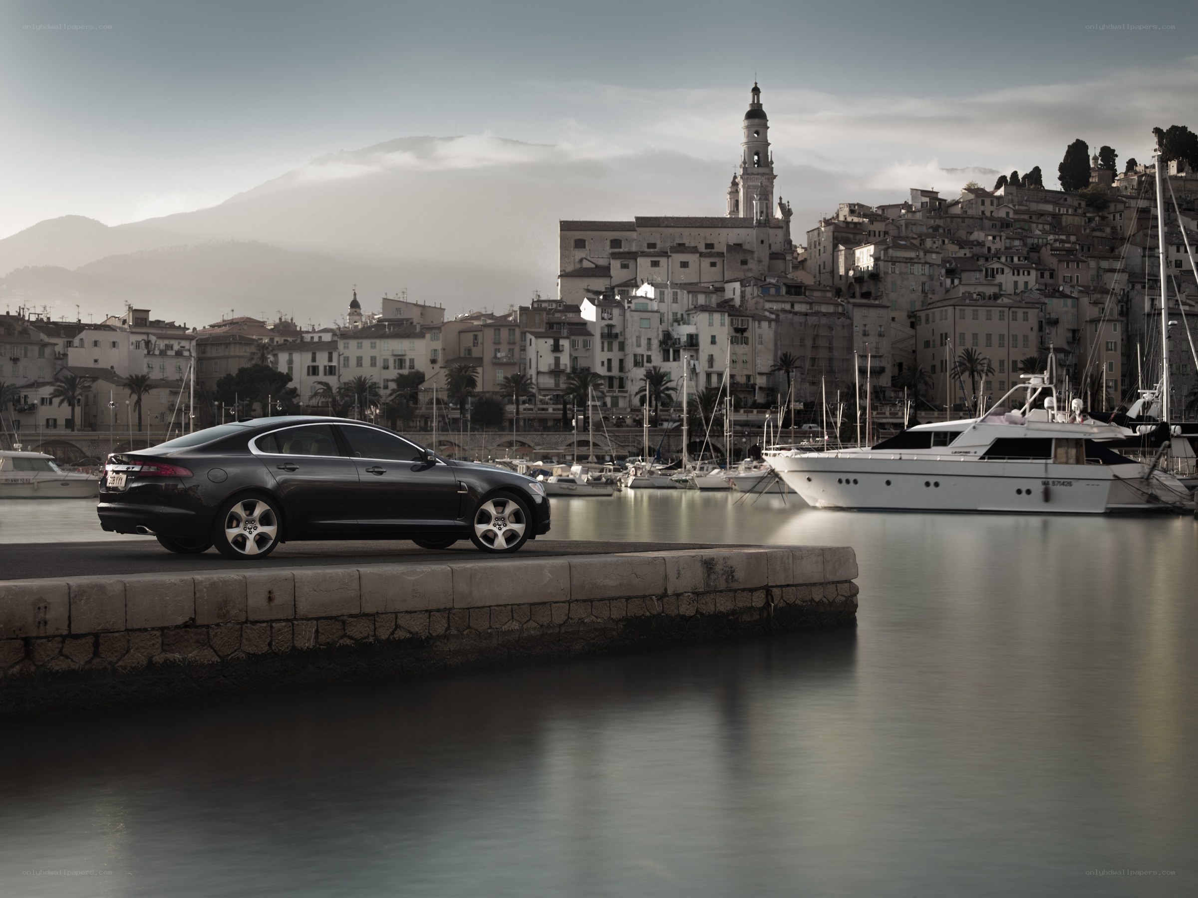 Jaguar XF by the harbor