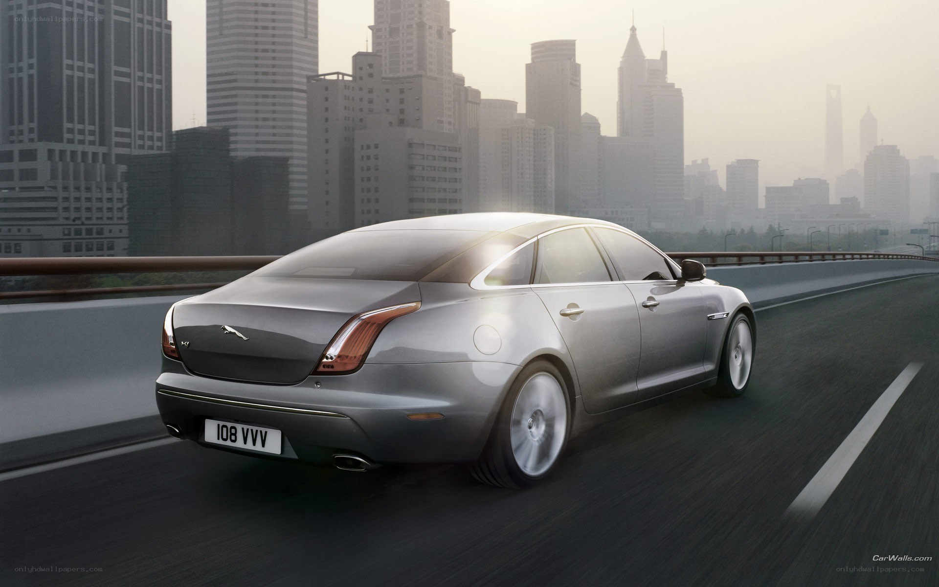 Jaguar XJ driving on a bridge