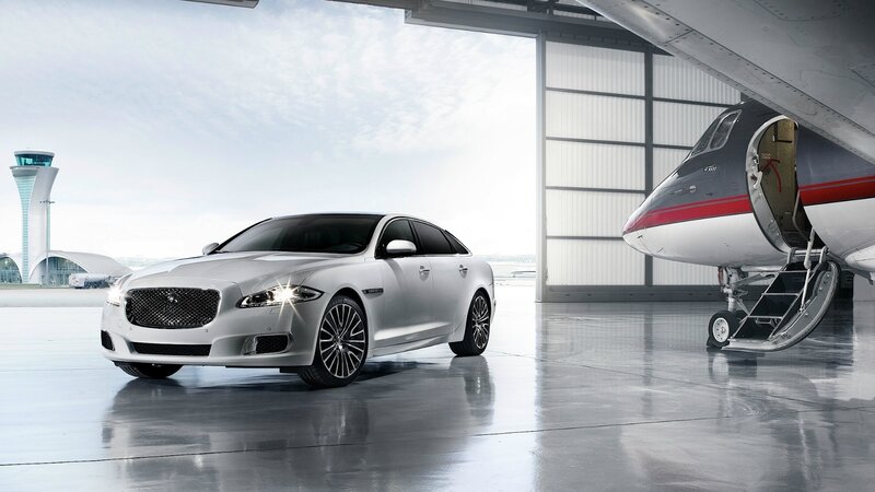 Jaguar XJ in airport hangar
