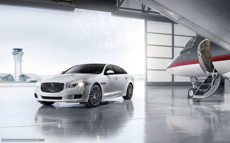 Jaguar XJ in airport hangar