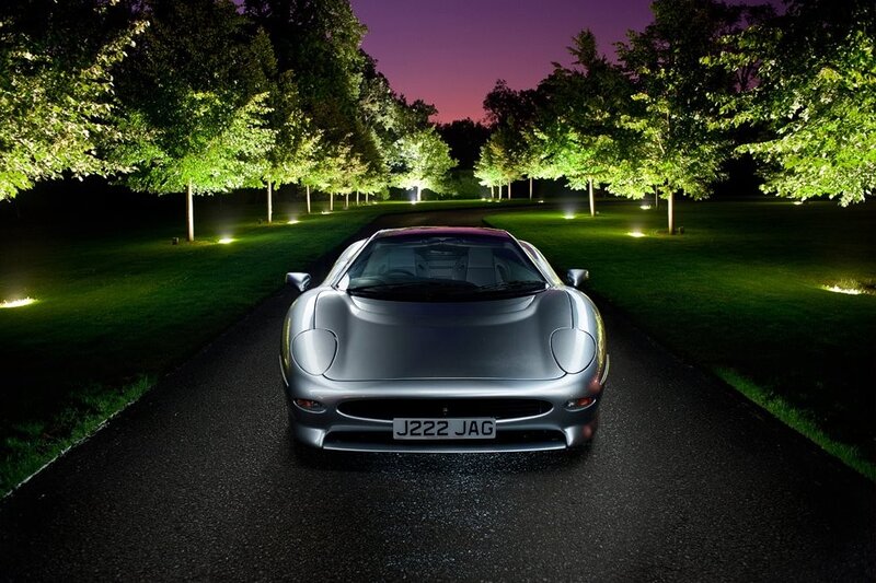 Jaguar XJ220 on a lit path