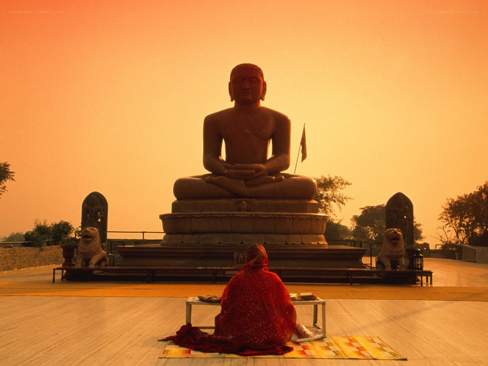 Jain statue at sunset