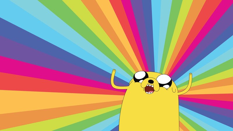 jake the dog with rainbow background