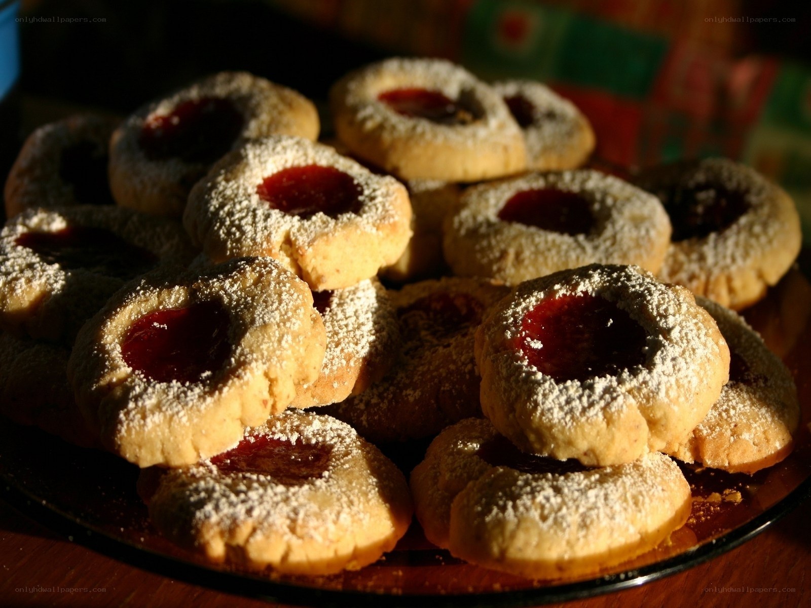 Jam-filled cookies on a plate