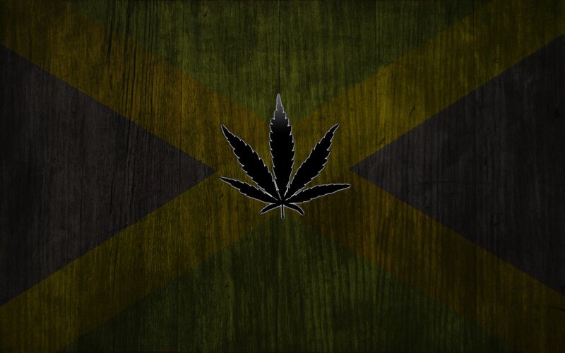 Jamaican flag with cannabis leaf