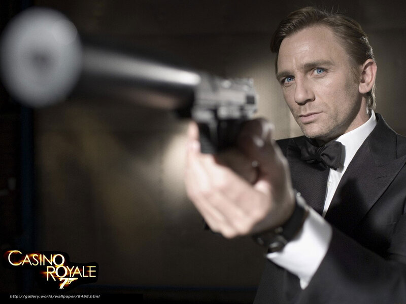 James Bond in tuxedo aiming gun