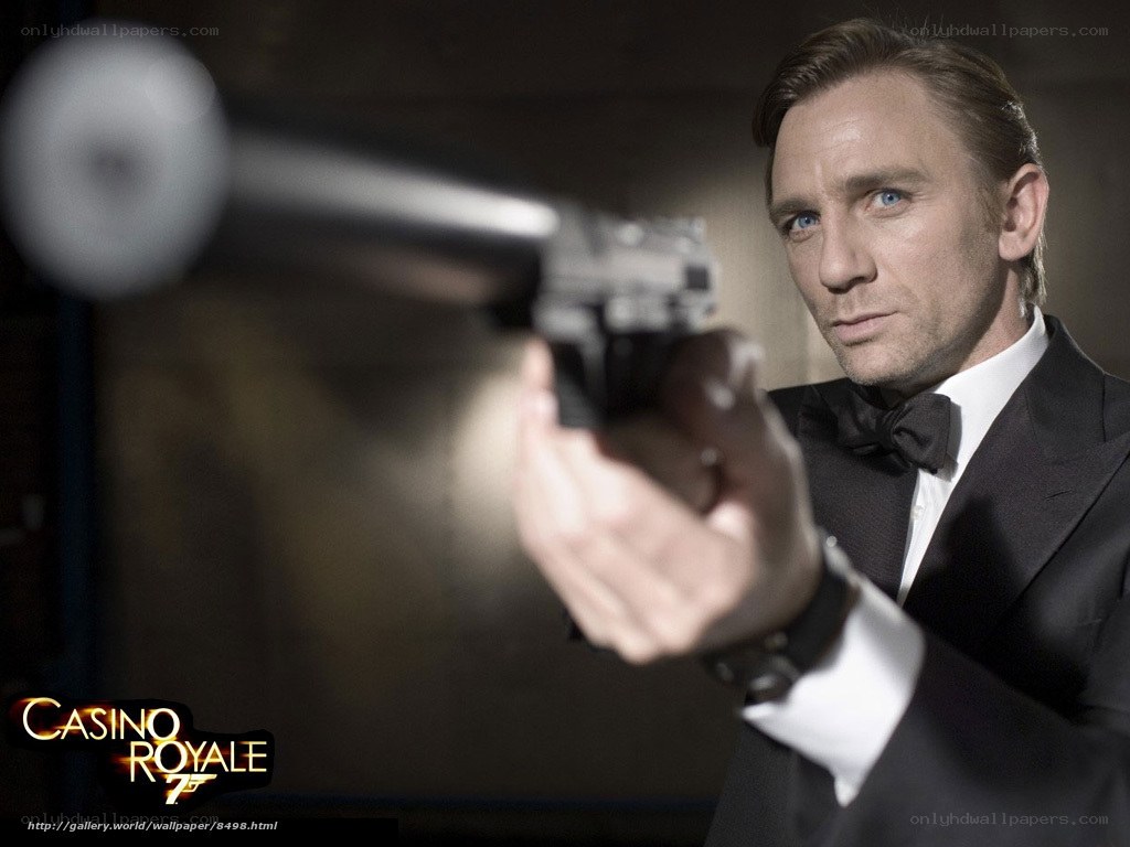 James Bond in tuxedo aiming gun