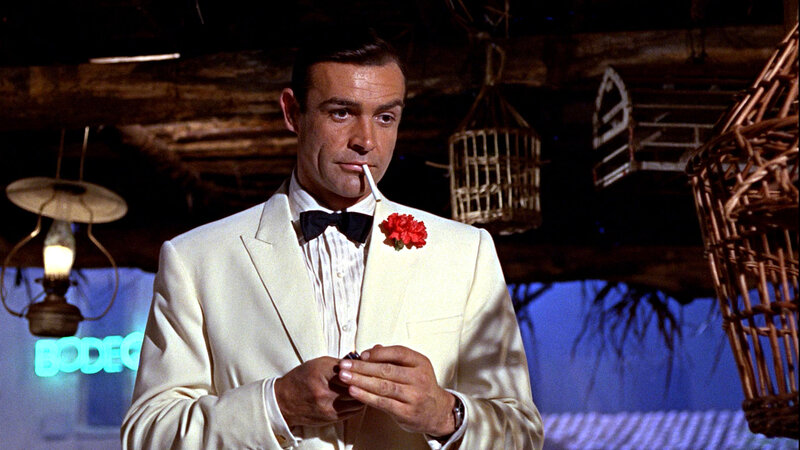 James Bond in white tuxedo