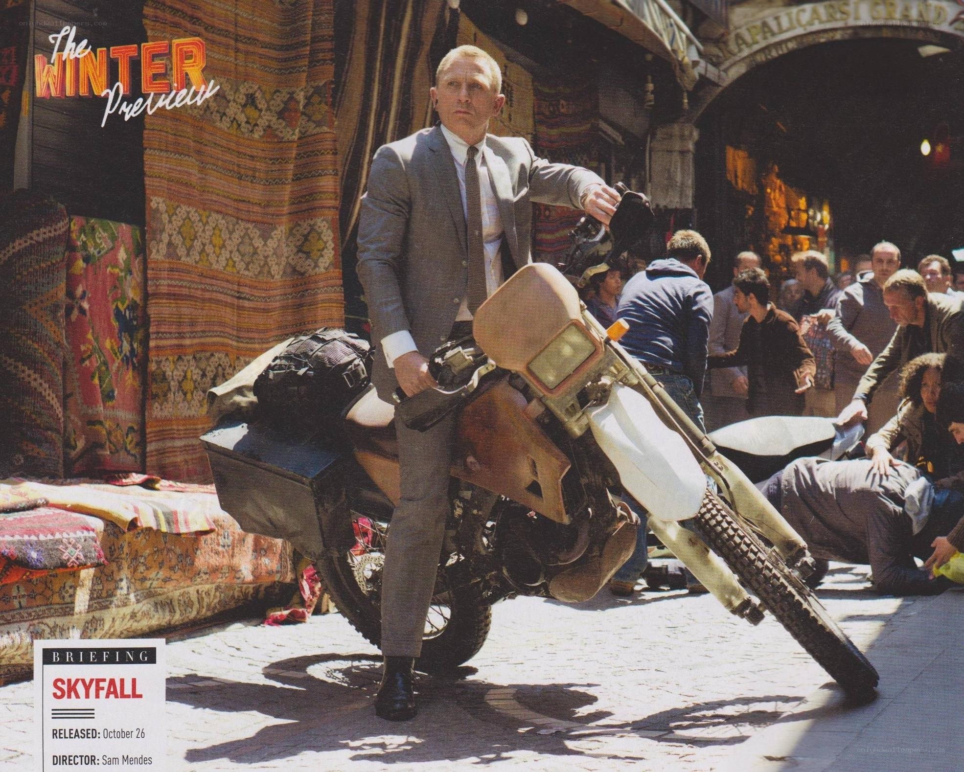 James Bond on a motorcycle