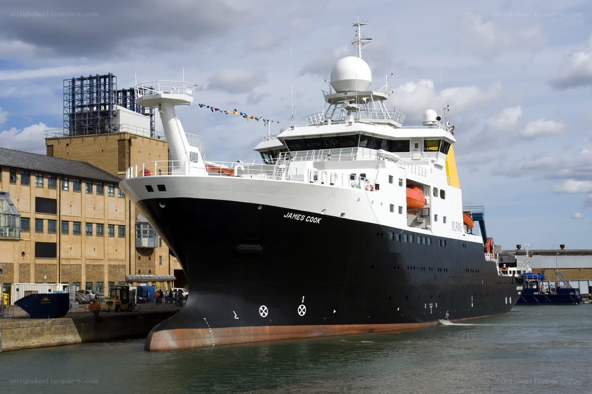 James Cook research vessel in port