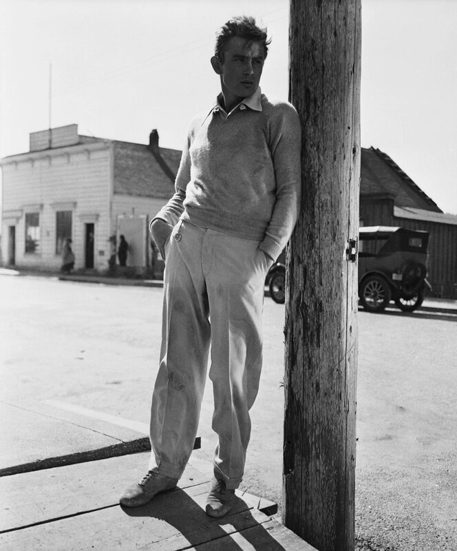James Dean leaning on a pole