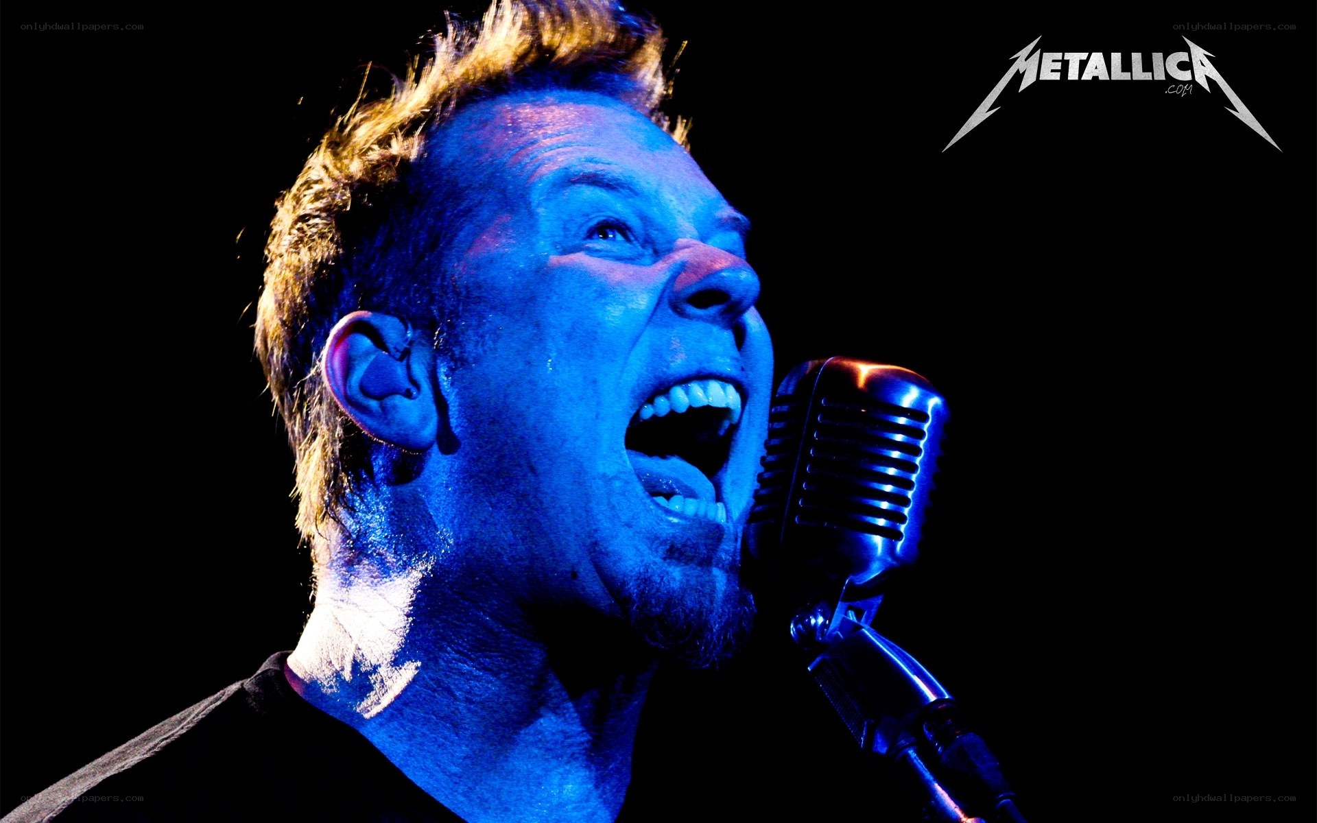 James Hetfield singing into microphone