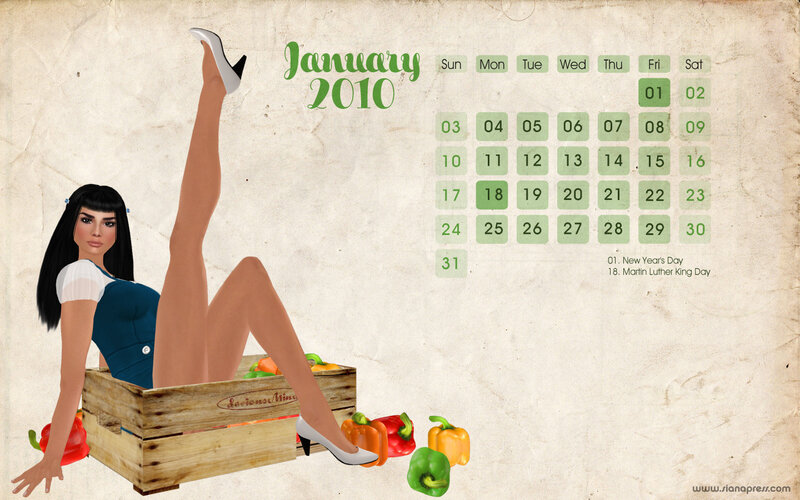 January 2010 calendar with woman