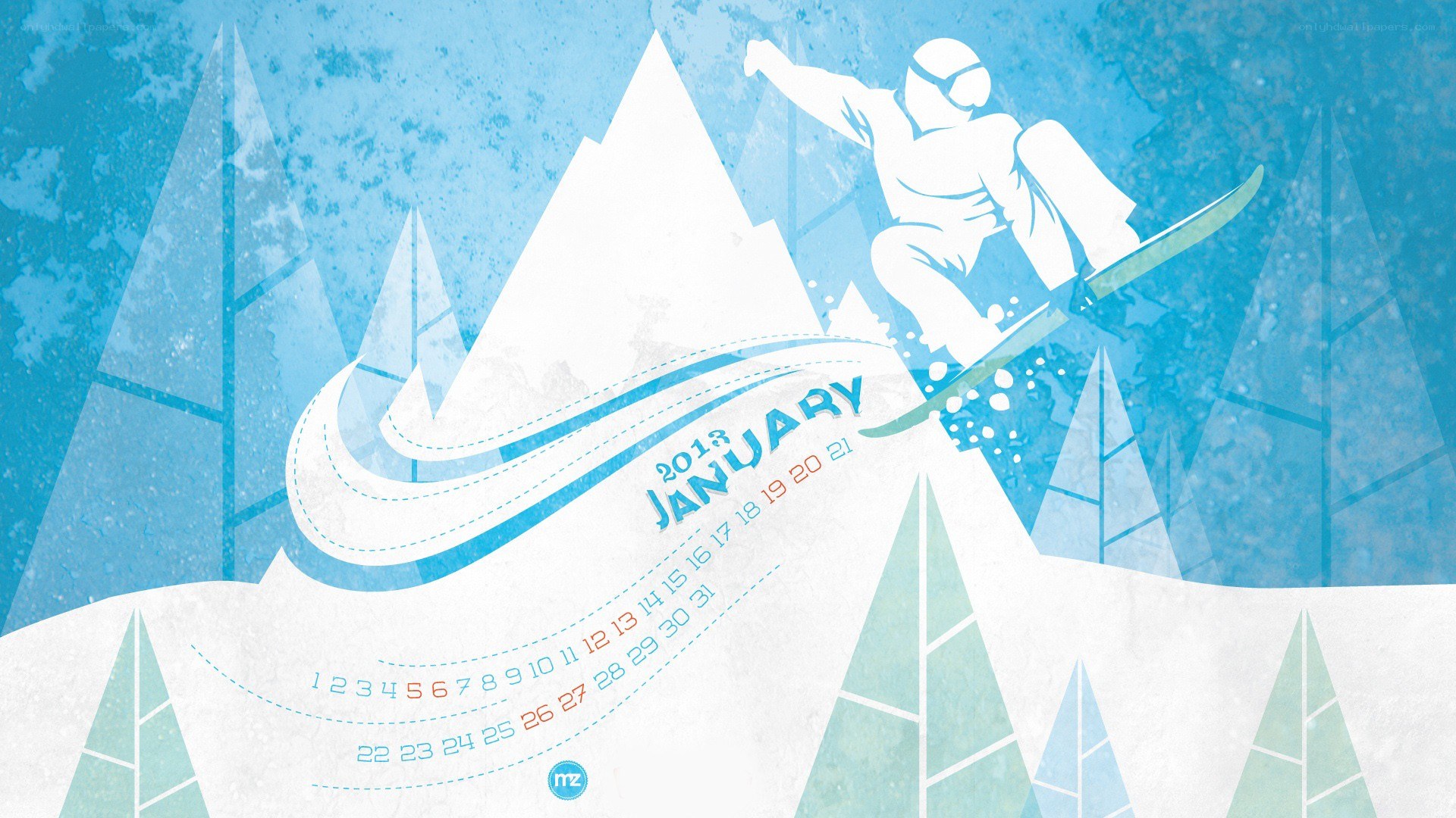 January 2013 snowboarding calendar