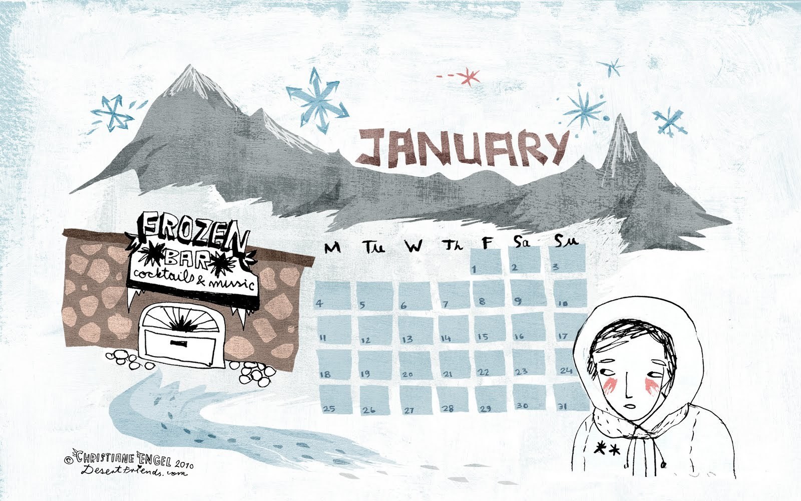January calendar with frozen bar