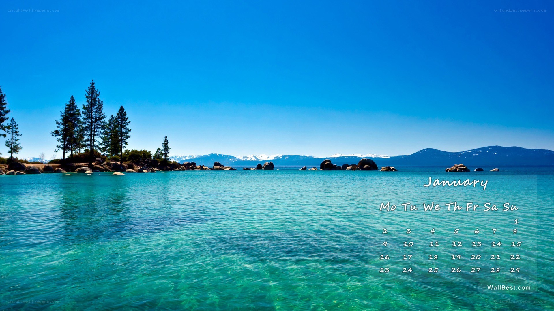 January calendar with lake view