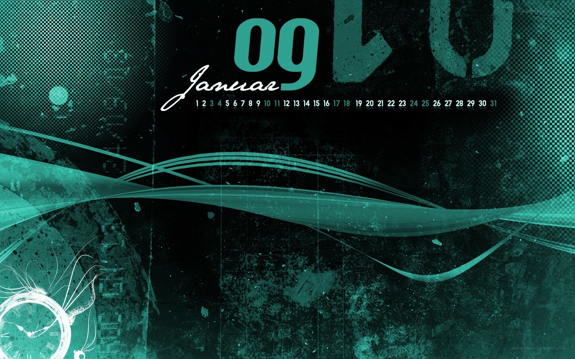 January calendar with teal design