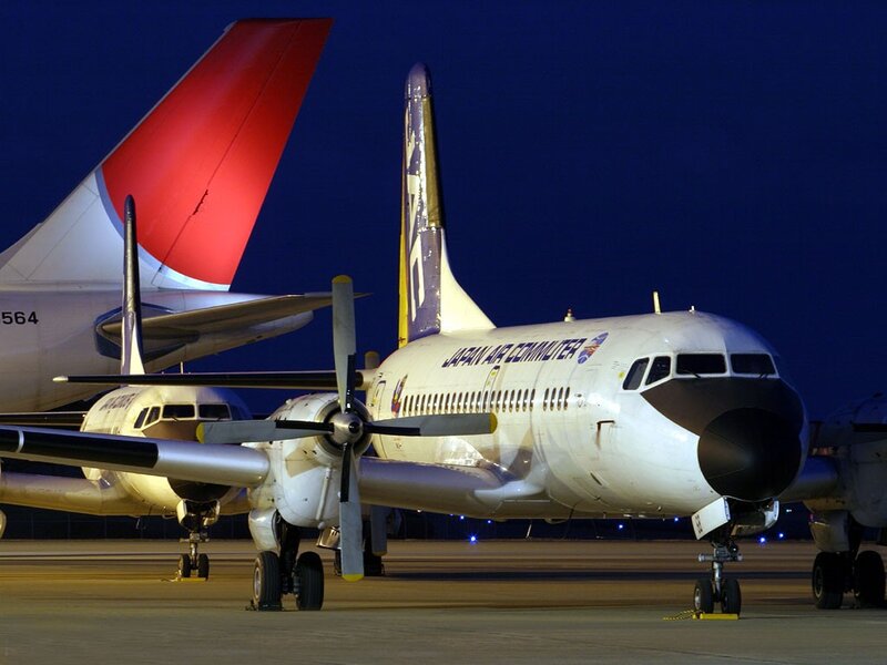 Japan Air Commuter aircraft at night