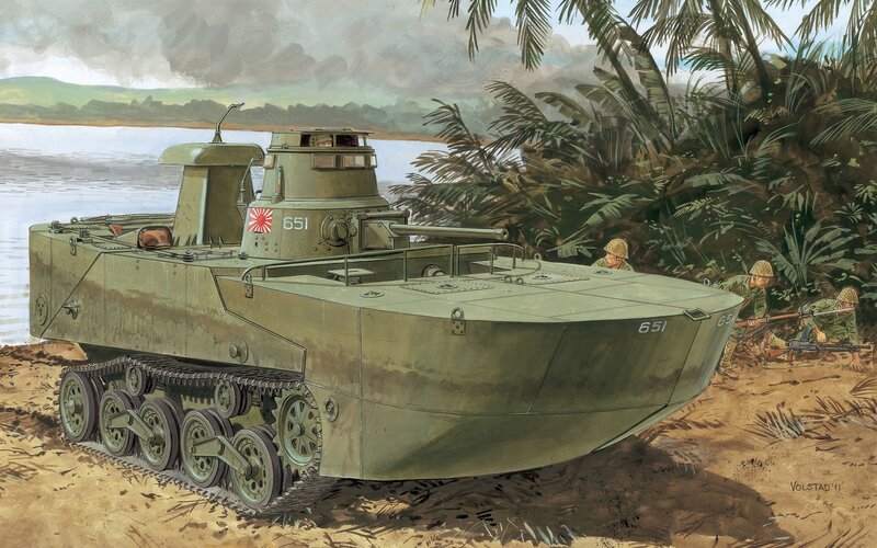 Japanese amphibious tank in jungle