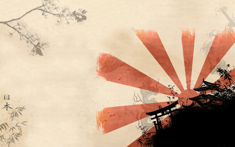 Japanese art with sun and temple