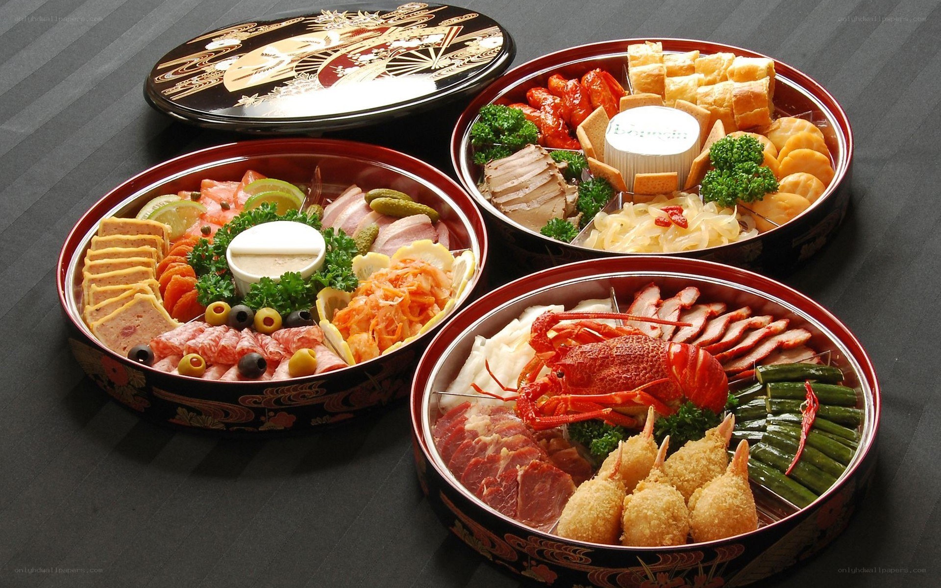 Japanese bento boxes with seafood