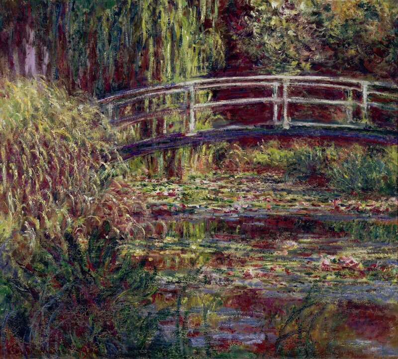 Japanese Bridge in a Water Lily Pond
