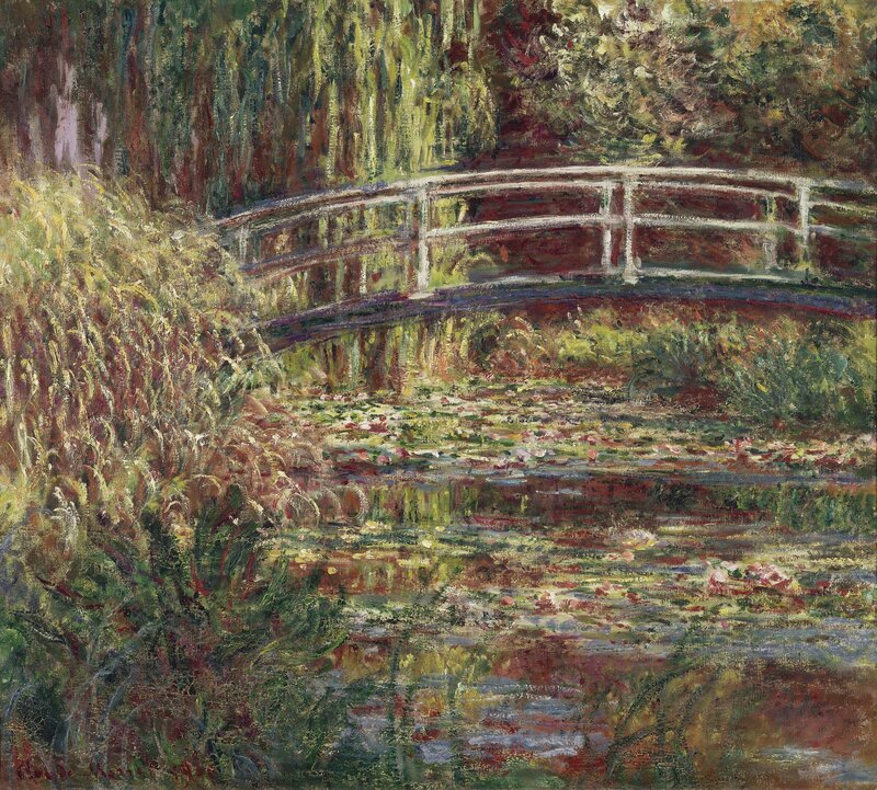 Japanese Bridge over Pond — Green, Serene