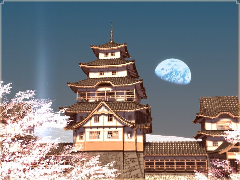 Japanese Castle at Night — Blue