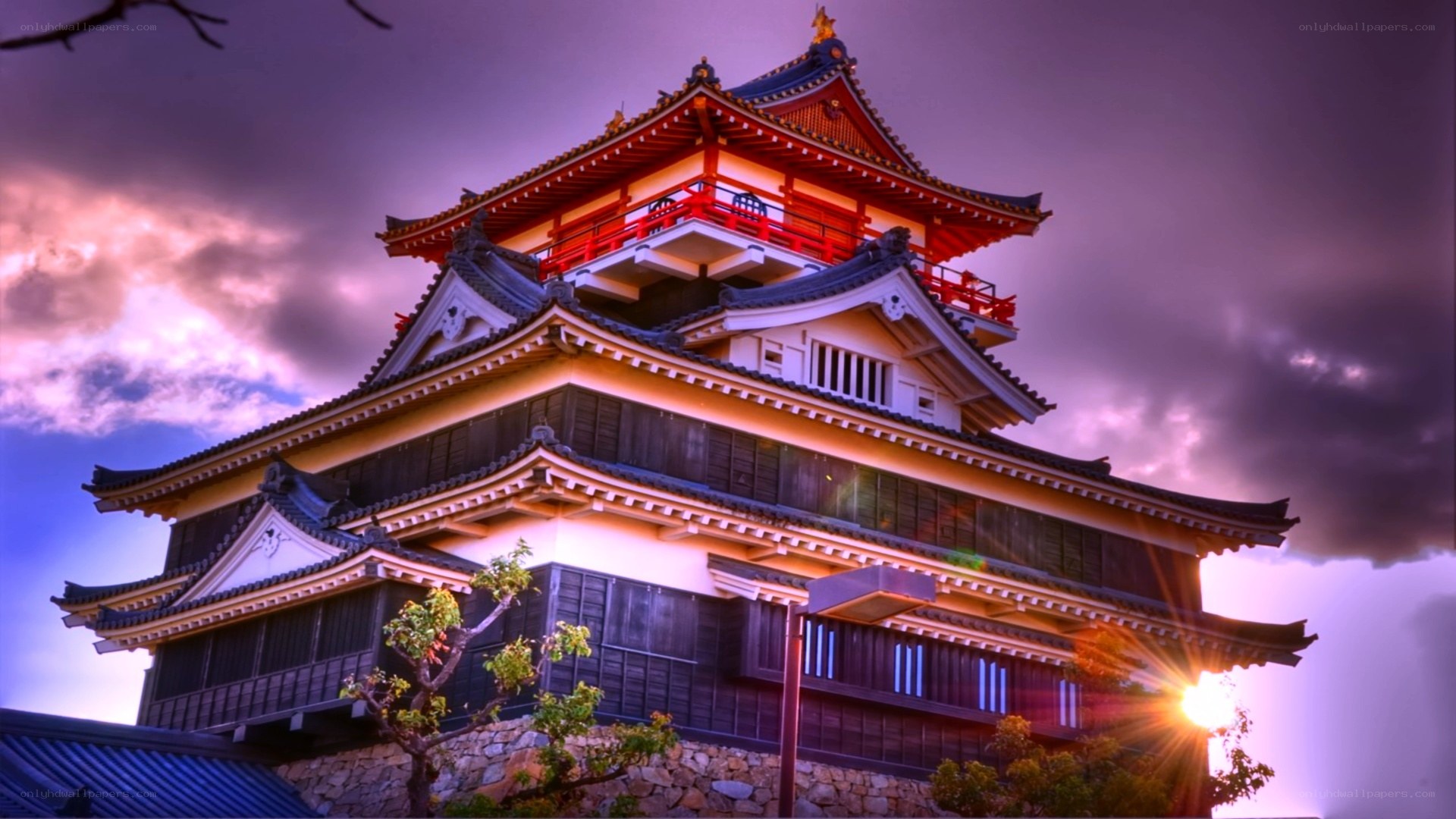 Japanese castle at sunset