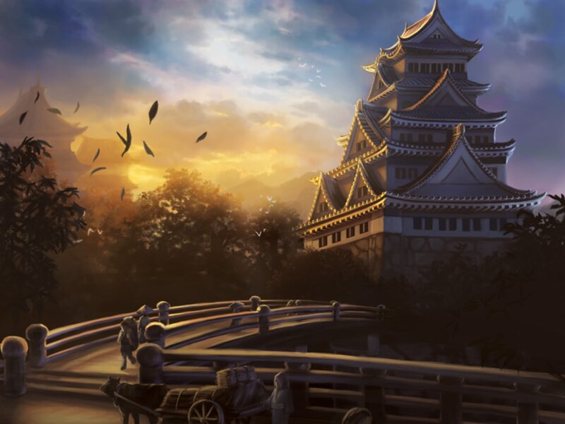 Japanese Castle at Sunset — Gold