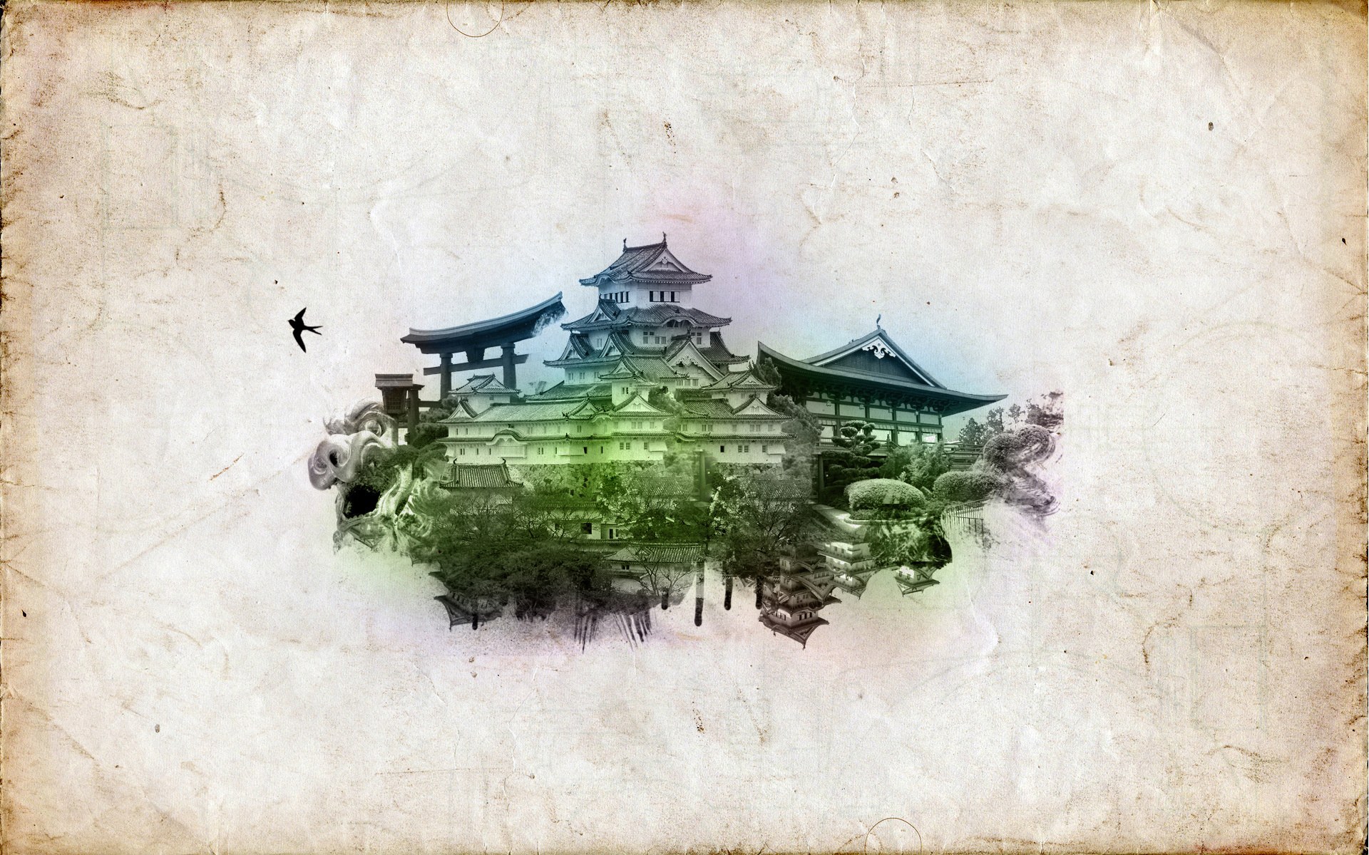 Japanese castle collage art