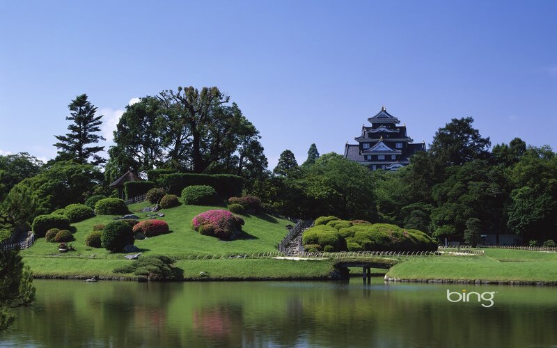 Japanese castle with garden