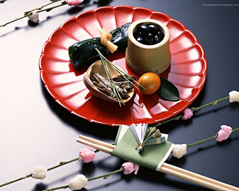 Japanese cuisine on red plate