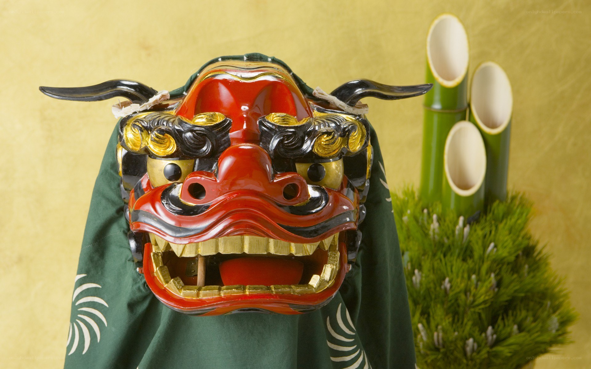 Japanese demon mask on display