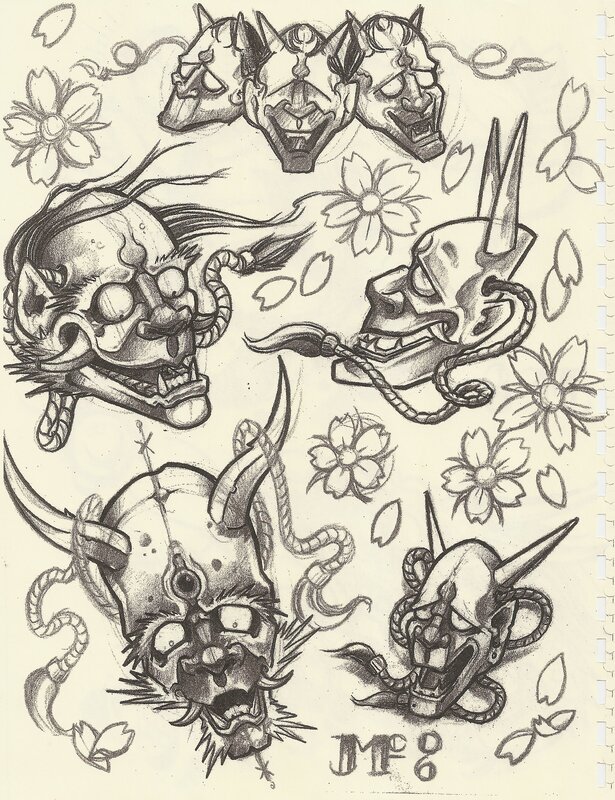 Japanese demon mask sketches