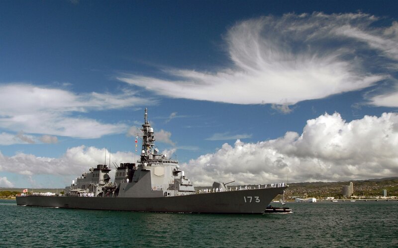 Japanese destroyer in port