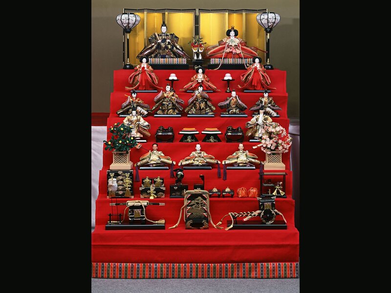 Japanese Doll Display — Red, Formal, Photograph