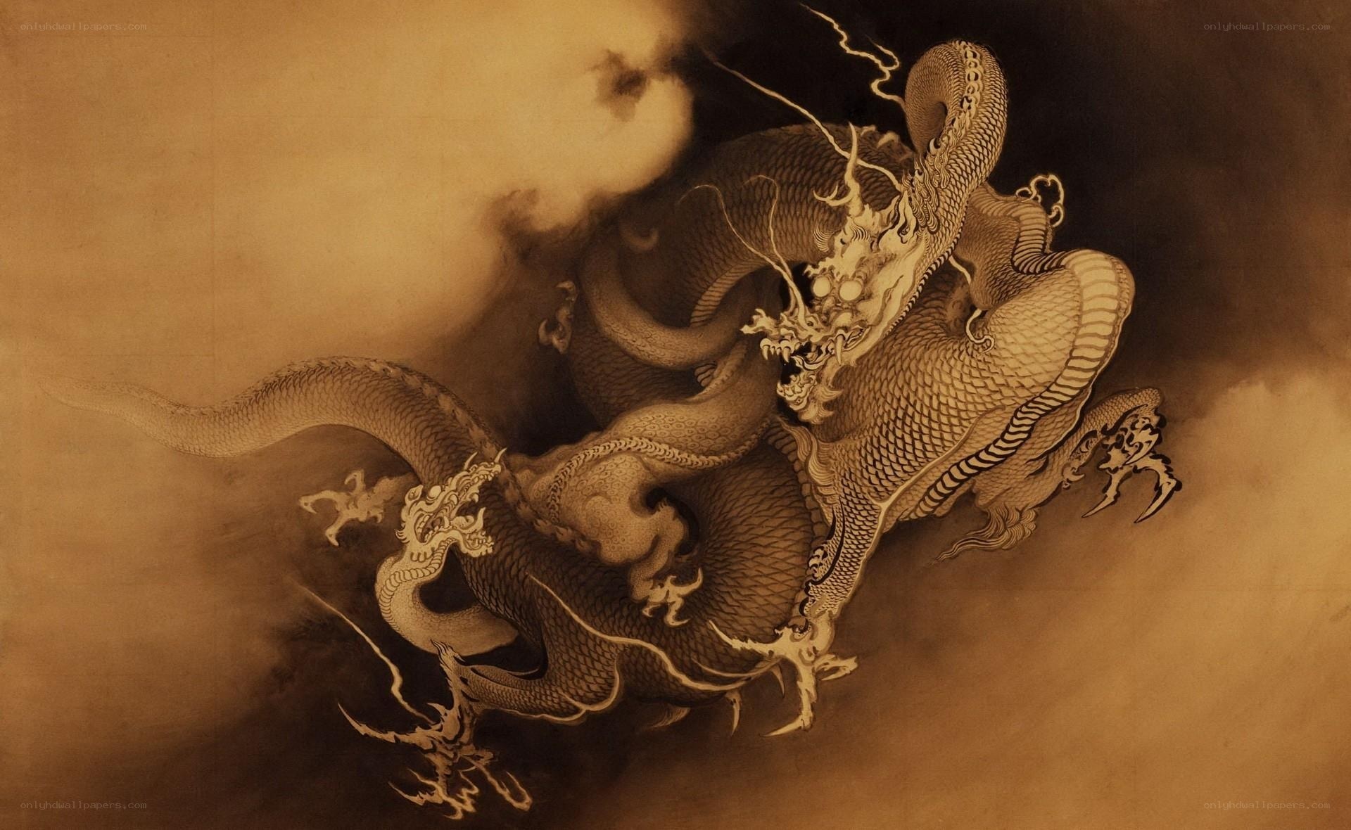 Japanese dragon in clouds