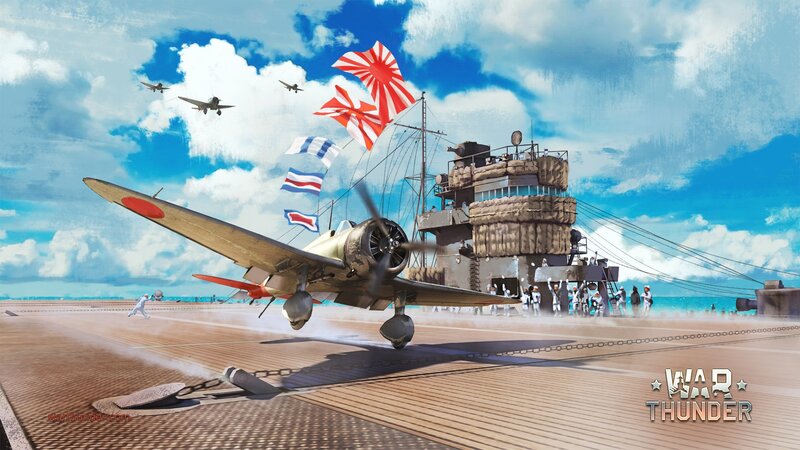 Japanese Fighter Plane — Blue, Dramatic, Afternoon, Digital Art, Aircraft Carrier