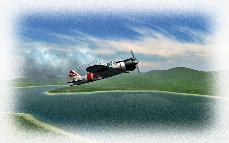 Japanese Fighter Plane — Blue, Dramatic, Afternoon, Digital Art