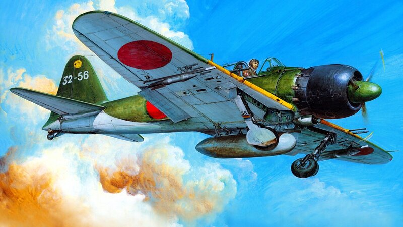 Japanese Fighter Plane — Blue, Dramatic, Afternoon, Illustration, Pilot