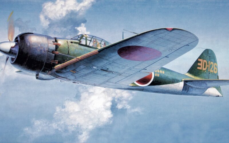Japanese Fighter Plane — Blue, Dramatic, Afternoon, Illustration, Propeller