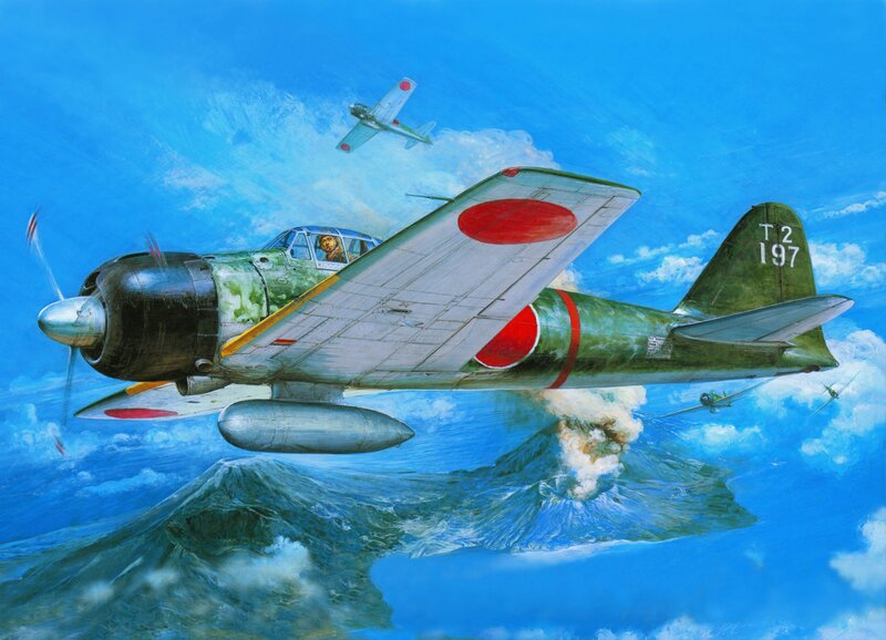 Japanese Fighter Plane — Blue, Dramatic, Afternoon, Illustration