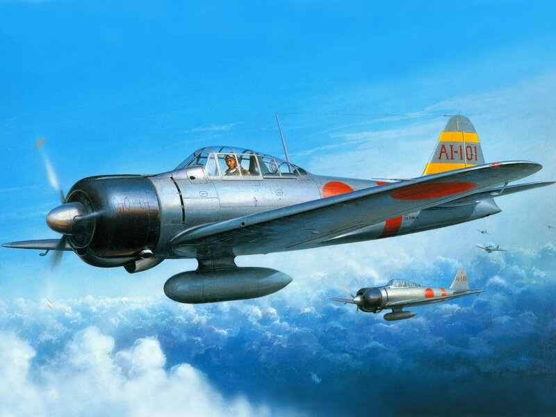 Japanese Fighter Plane — Blue, Dramatic, Afternoon