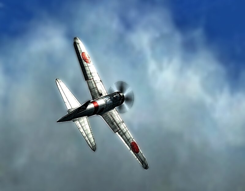 Japanese Fighter Plane — Blue, Dramatic, Digital Art