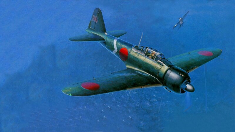 Japanese Fighter Plane — Blue, Dramatic, Illustration, Aircraft