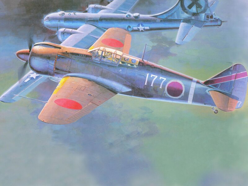 Japanese Fighter Plane — Blue, Dramatic, Illustration, Airplane