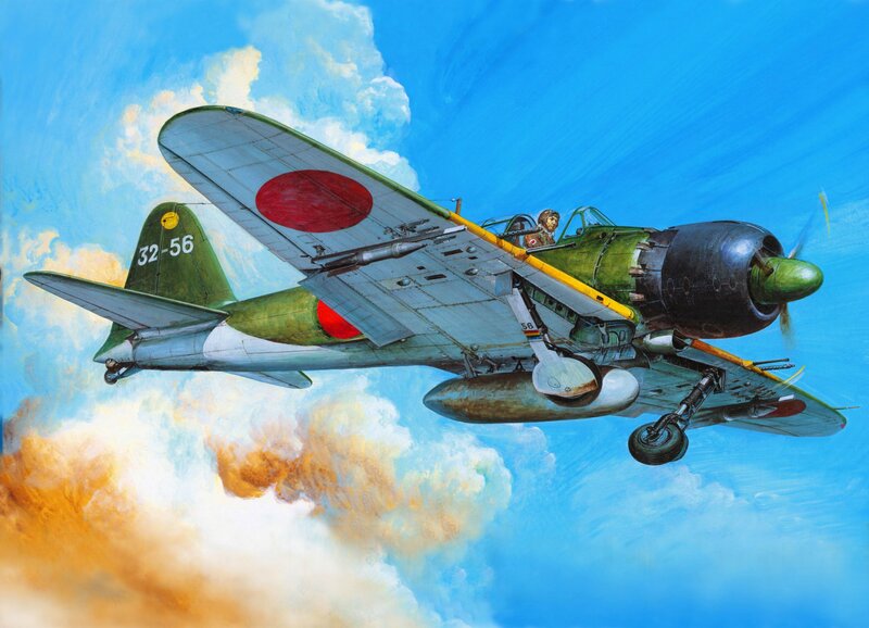 Japanese Fighter Plane — Blue, Dramatic, Illustration, Pilot